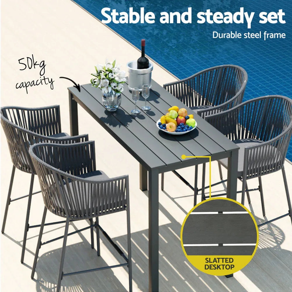Gardeon 5-Piece Outdoor Bar Set Dining Table Rope Chair Patio Bistro Set - Mekamart Australia