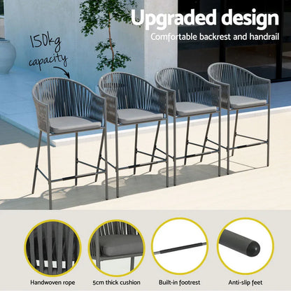 Gardeon 5-Piece Outdoor Bar Set Dining Table Rope Chair Patio Bistro Set - Mekamart Australia