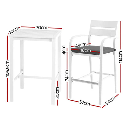 Gardeon Outdoor Bar Set Stools 3-Piece Dining Chairs Table Patio Aluminium Bistro Set - Mekamart Australia
