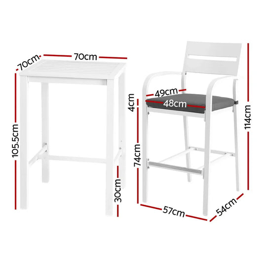 Gardeon Outdoor Bar Set Stools 3-Piece Dining Chairs Table Patio Aluminium Bistro Set - Mekamart Australia