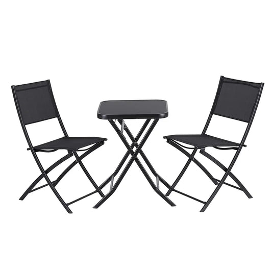 Gardeon Outdoor Bistro Set Folding Table and Chairs Patio Furniture Garden Steel Black