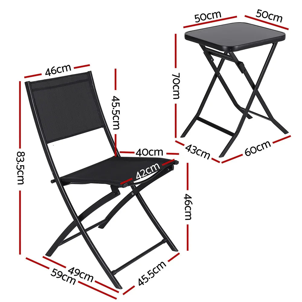Gardeon Outdoor Bistro Set Folding Table and Chairs Patio Furniture Garden Steel Black - Mekamart Australia