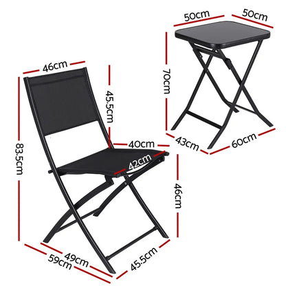 Gardeon Outdoor Bistro Set Folding Table and Chairs Patio Furniture Garden Steel Black - Mekamart Australia