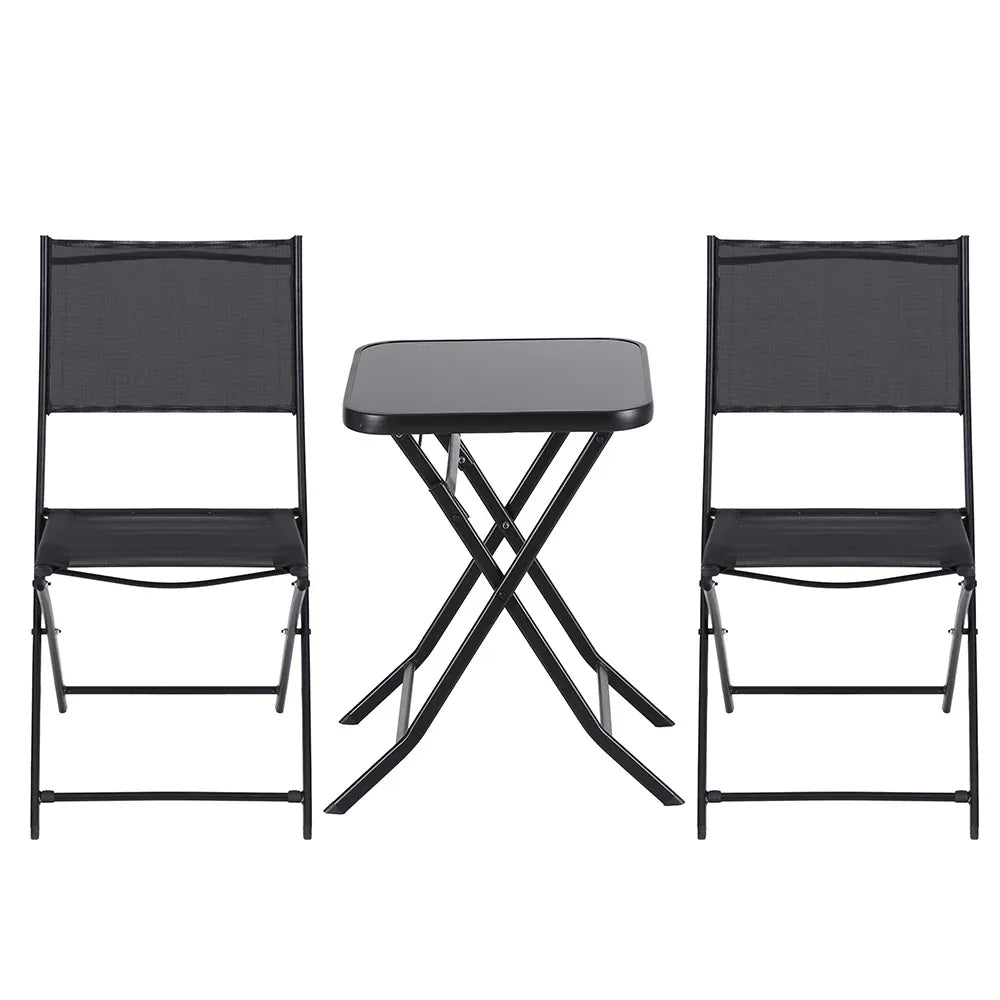Gardeon Outdoor Bistro Set Folding Table and Chairs Patio Furniture Garden Steel Black - Mekamart Australia