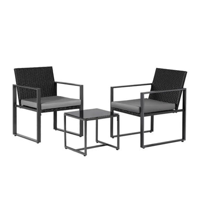 Gardeon 3PC Outdoor Bistro Set Patio Furniture Wicker Dining Chairs Table Cushion Black - Mekamart Australia