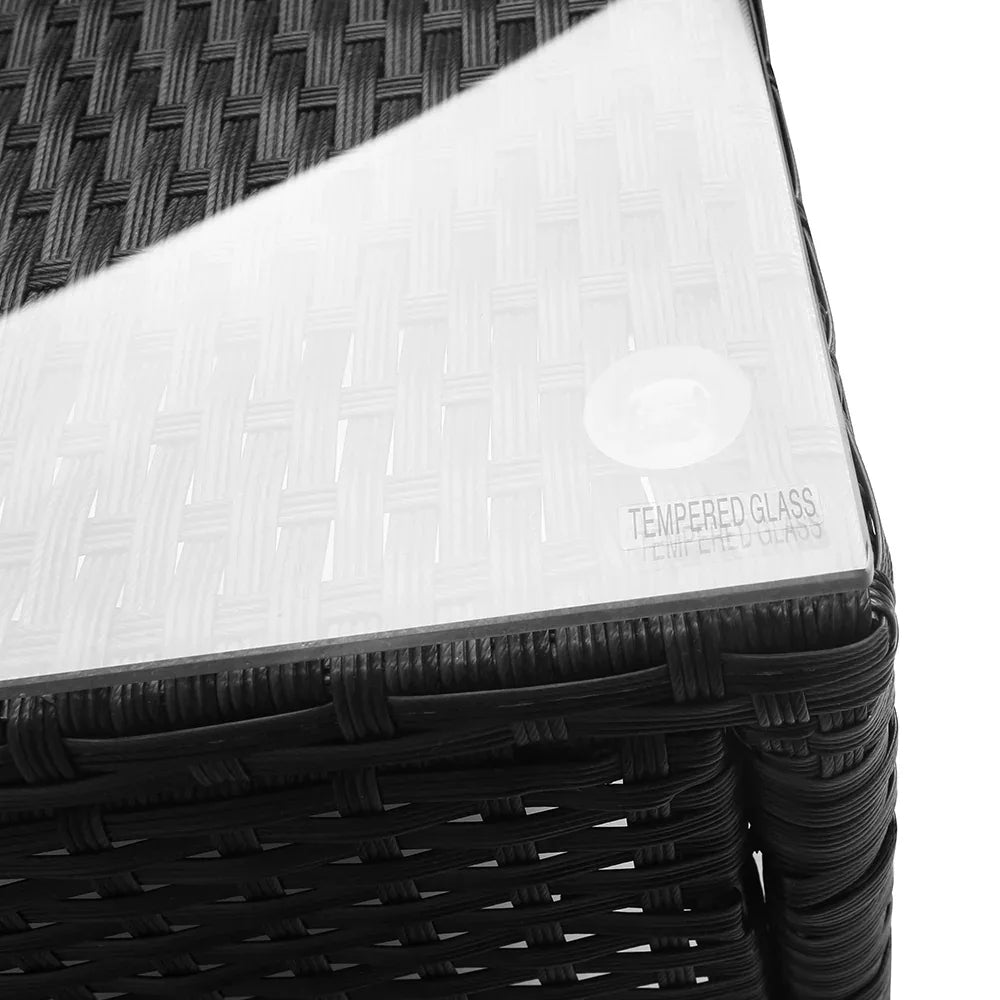 Gardeon 3PC Outdoor Bistro Set Patio Furniture Wicker Setting Chairs Table Cushion Black - Mekamart Australia