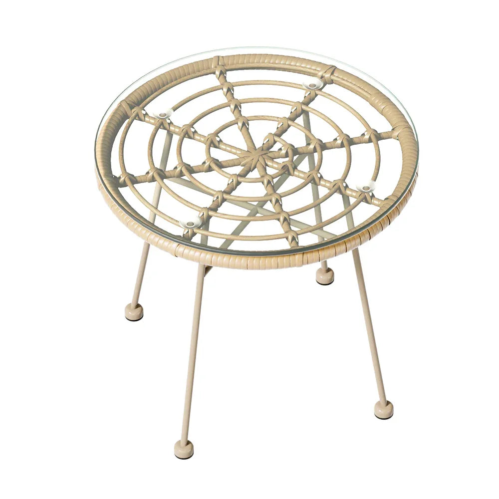 Gardeon 3PC Outdoor Bistro Set Patio Furniture Rope Setting Chairs Table Beige - Mekamart Australia