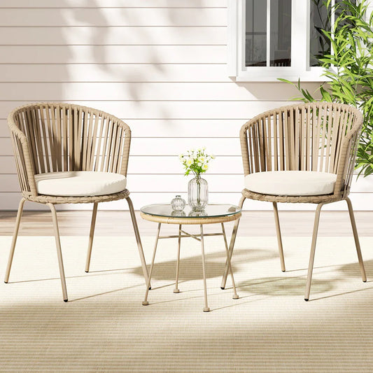 Gardeon 3PC Outdoor Bistro Set Patio Furniture Rope Setting Chairs Table Beige - Mekamart Australia