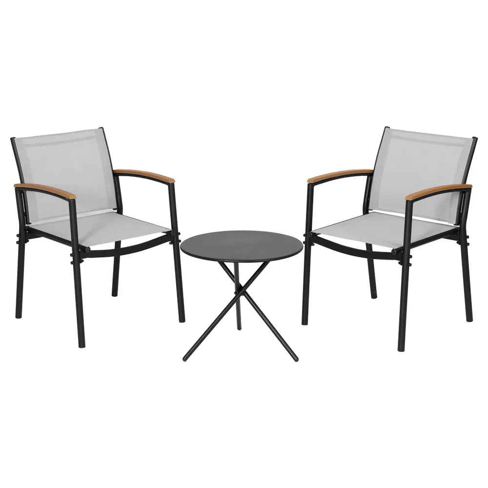 Gardeon 3PC Outdoor Bistro Set Table and Chairs Steel Dining Chair Patio Furniture Textilene - Mekamart Australia