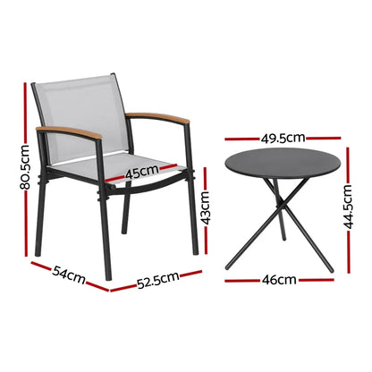 Gardeon 3PC Outdoor Bistro Set Table and Chairs Steel Dining Chair Patio Furniture Textilene - Mekamart Australia