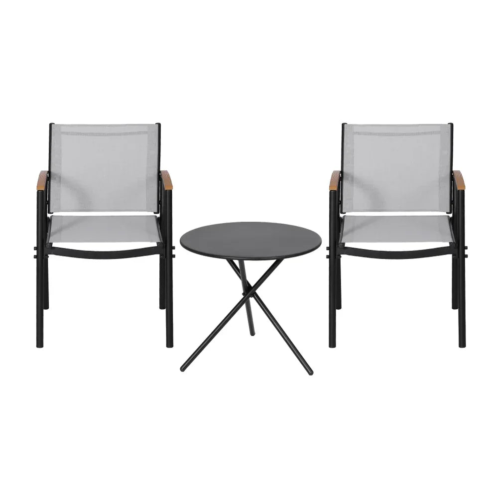 Gardeon 3PC Outdoor Bistro Set Table and Chairs Steel Dining Chair Patio Furniture Textilene - Mekamart Australia