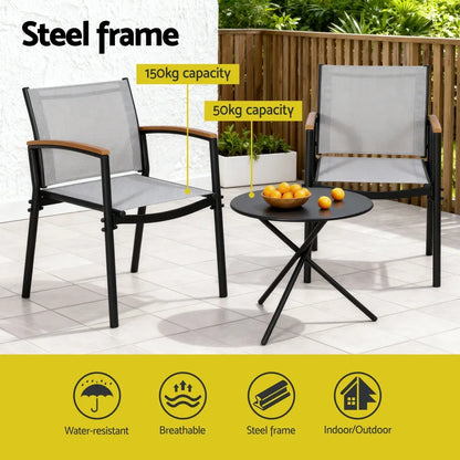 Gardeon 3PC Outdoor Bistro Set Table and Chairs Steel Dining Chair Patio Furniture Textilene - Mekamart Australia