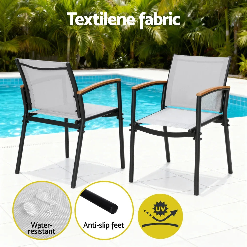 Gardeon 3PC Outdoor Bistro Set Table and Chairs Steel Dining Chair Patio Furniture Textilene - Mekamart Australia