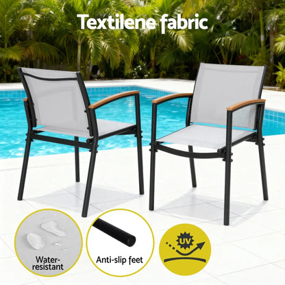 Gardeon 3PC Outdoor Bistro Set Table and Chairs Steel Dining Chair Patio Furniture Textilene - Mekamart Australia