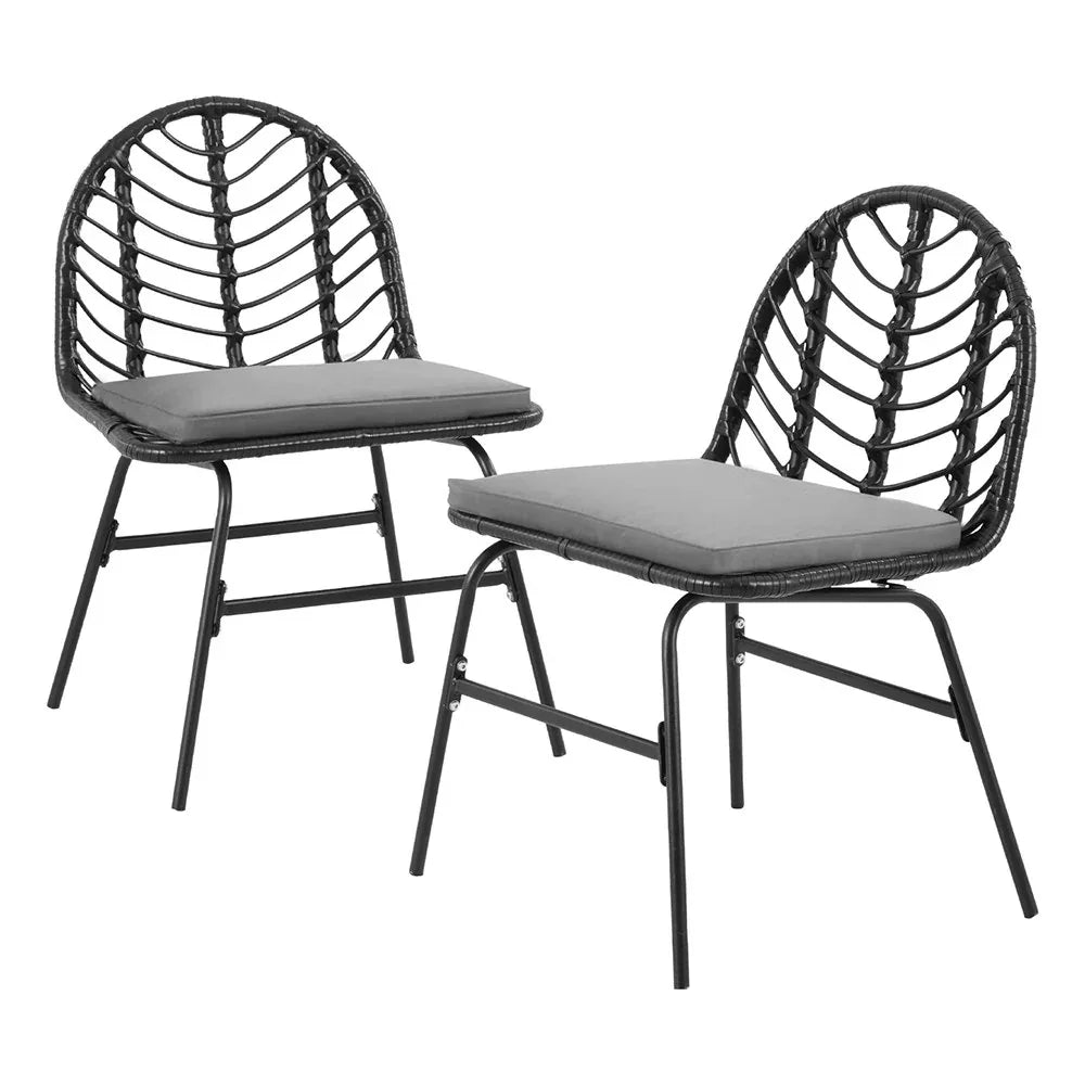 Gardeon 2x Outdoor Chairs Dining Chair Lounge Wicker Patio Furniture Black - Mekamart Australia