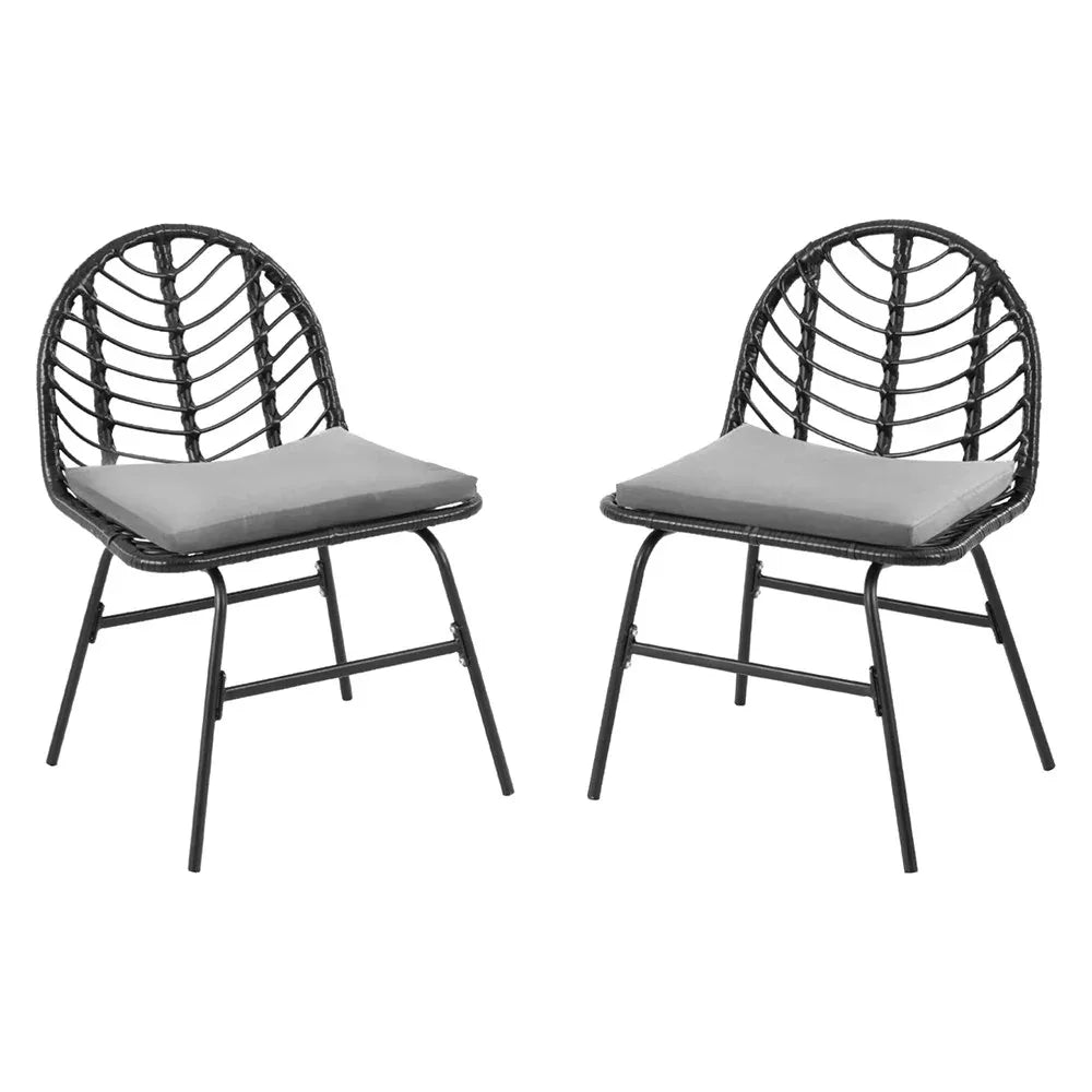Gardeon 2x Outdoor Chairs Dining Chair Lounge Wicker Patio Furniture Black - Mekamart Australia