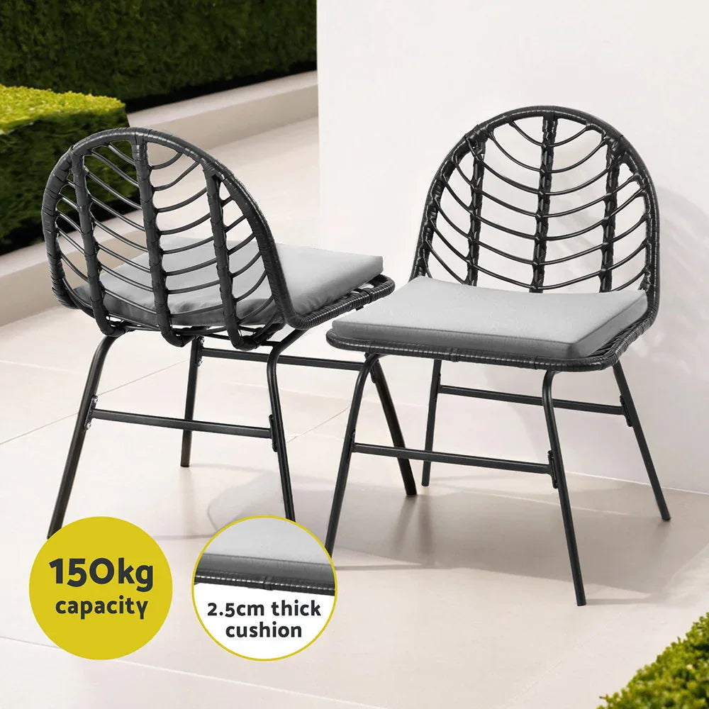 Gardeon 2x Outdoor Chairs Dining Chair Lounge Wicker Patio Furniture Black - Mekamart Australia
