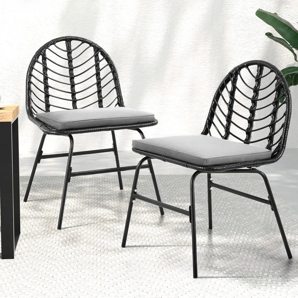 Gardeon 2x Outdoor Chairs Dining Chair Lounge Wicker Patio Furniture Black - Mekamart Australia