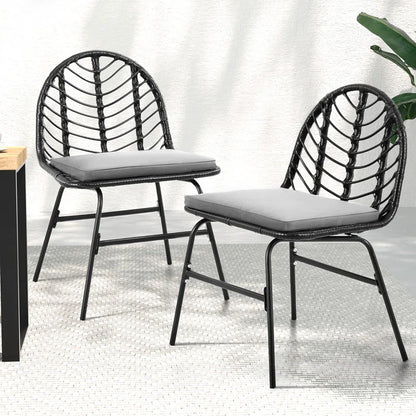 Gardeon 2x Outdoor Chairs Dining Chair Lounge Wicker Patio Furniture Black - Mekamart Australia