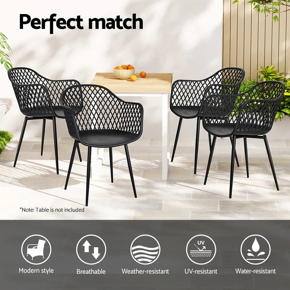 Gardeon 4PC Outdoor Dining Chairs PP Lounge Chair Patio Furniture Garden Black - Mekamart Australia