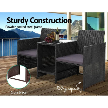 Gardeon Outdoor Setting Wicker Loveseat Birstro Set Patio Garden Furniture Black - Mekamart Australia