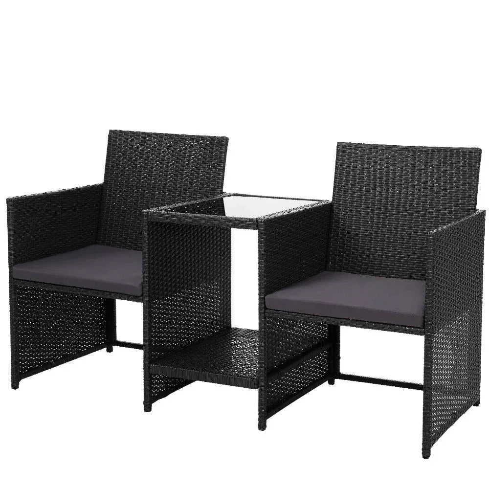 Gardeon Outdoor Setting Wicker Loveseat Birstro Set Patio Garden Furniture Black - Mekamart Australia