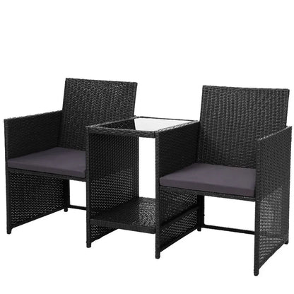 Gardeon Outdoor Setting Wicker Loveseat Birstro Set Patio Garden Furniture Black - Mekamart Australia
