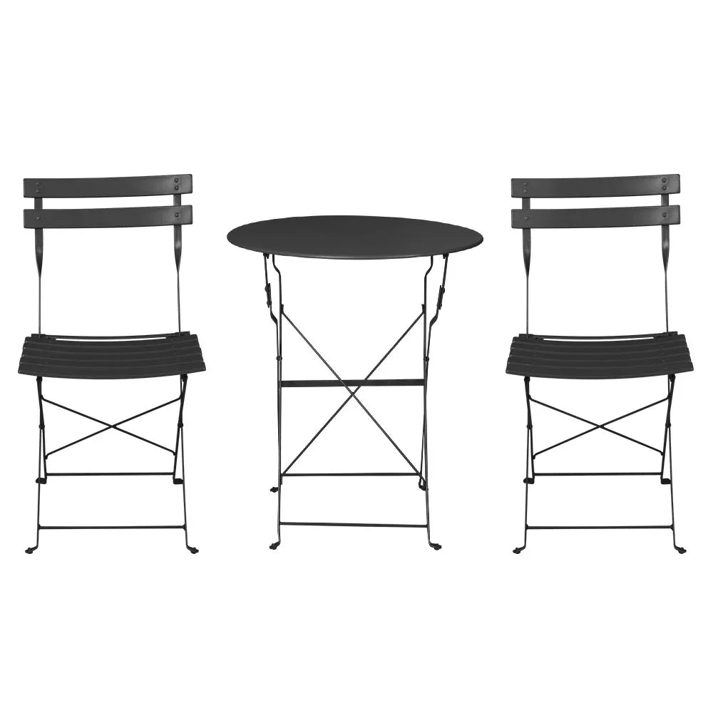 Gardeon 3PC Outdoor Bistro Set Steel Table and Chairs Patio Furniture Black - Mekamart Australia