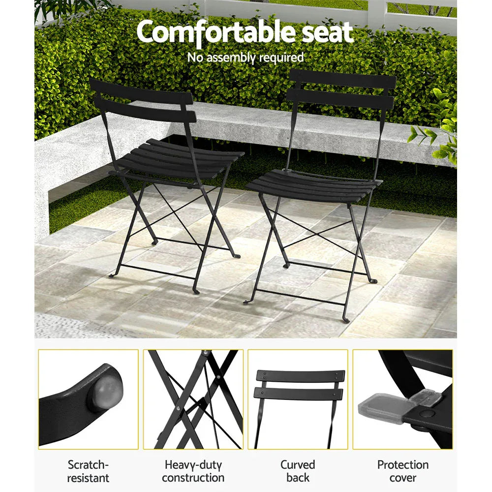 Gardeon 3PC Outdoor Bistro Set Steel Table and Chairs Patio Furniture Black - Mekamart Australia