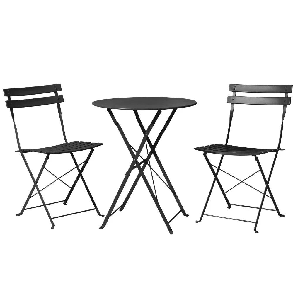 Gardeon 3PC Outdoor Bistro Set Steel Table and Chairs Patio Furniture Black - Mekamart Australia