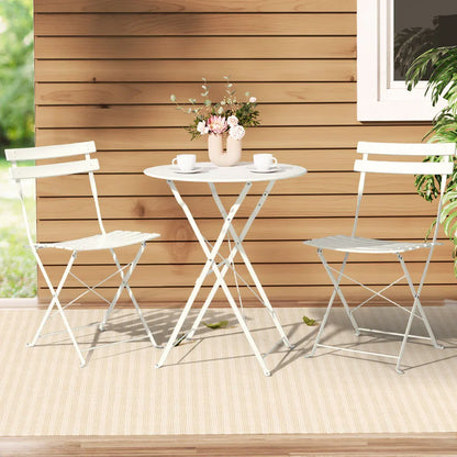 Gardeon 3PC Outdoor Bistro Set Steel Table and Chairs Patio Furniture White - Mekamart Australia