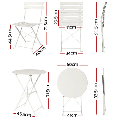 Gardeon 3PC Outdoor Bistro Set Steel Table and Chairs Patio Furniture White - Mekamart Australia