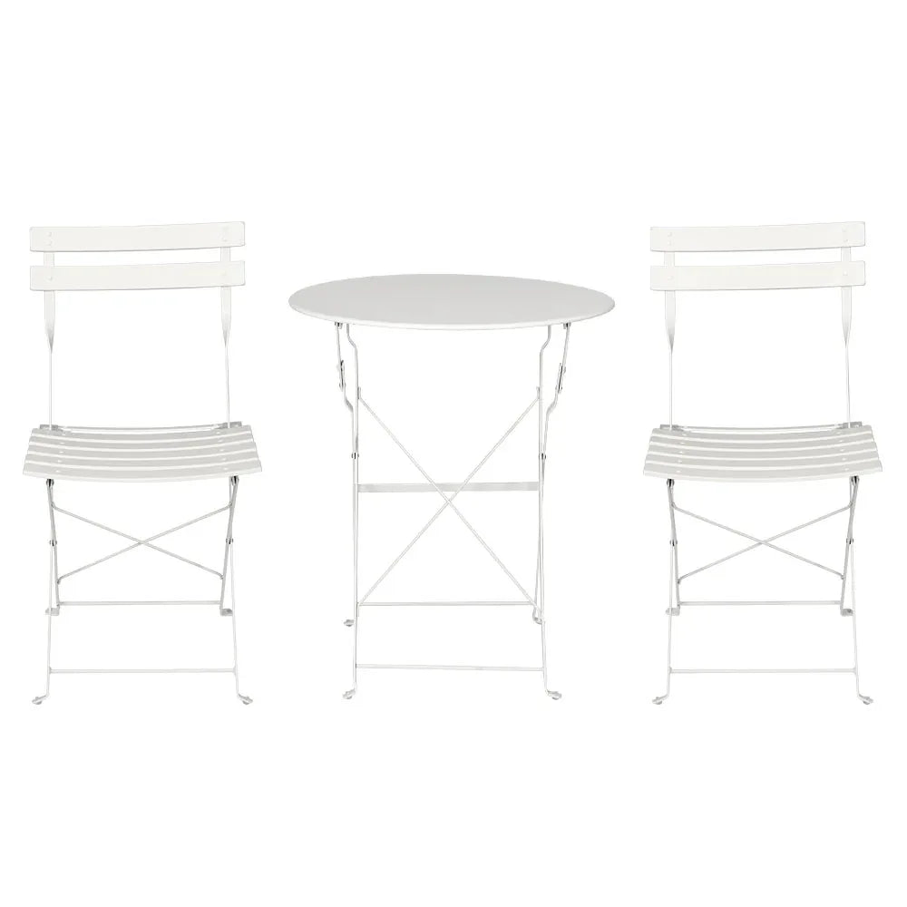Gardeon 3PC Outdoor Bistro Set Steel Table and Chairs Patio Furniture White - Mekamart Australia