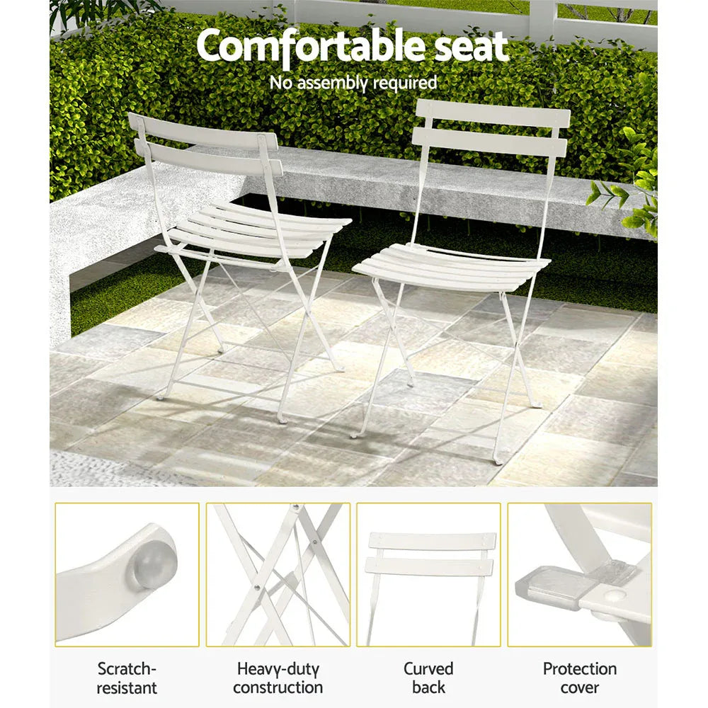 Gardeon 3PC Outdoor Bistro Set Steel Table and Chairs Patio Furniture White - Mekamart Australia