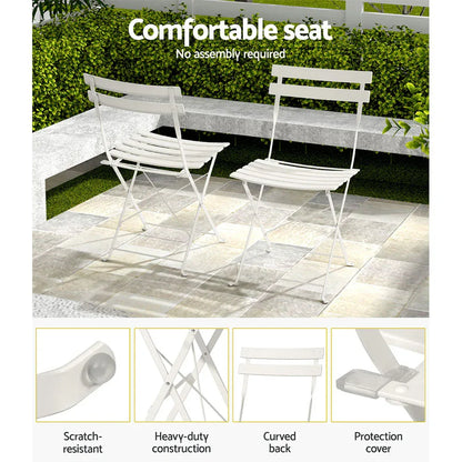 Gardeon 3PC Outdoor Bistro Set Steel Table and Chairs Patio Furniture White - Mekamart Australia