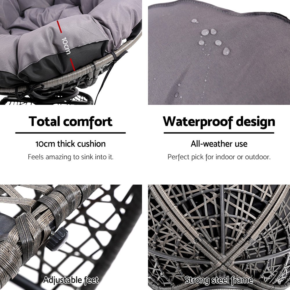 Gardeon Outdoor Chairs Outdoor Furniture Papasan Chair Wicker Patio Garden Grey