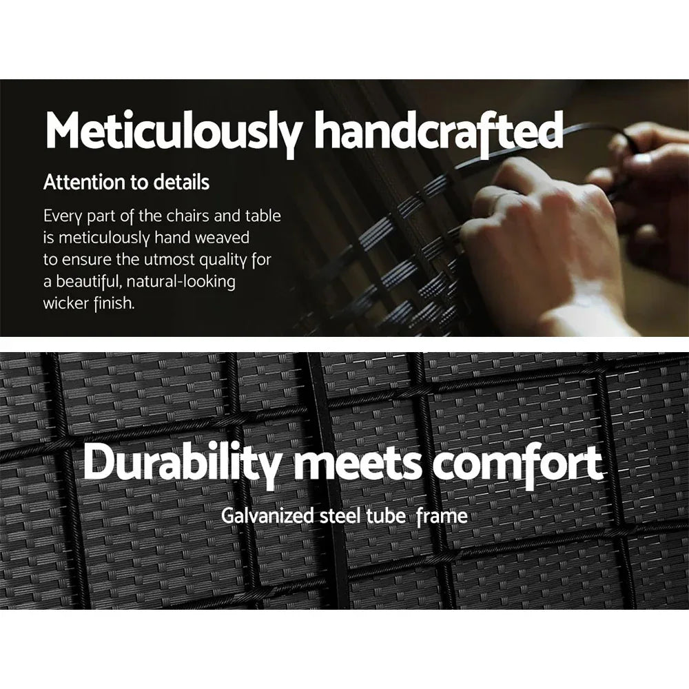 Gardeon 4 Seater Outdoor Sofa Set Wicker Setting Table Chair Furniture Black - Mekamart Australia