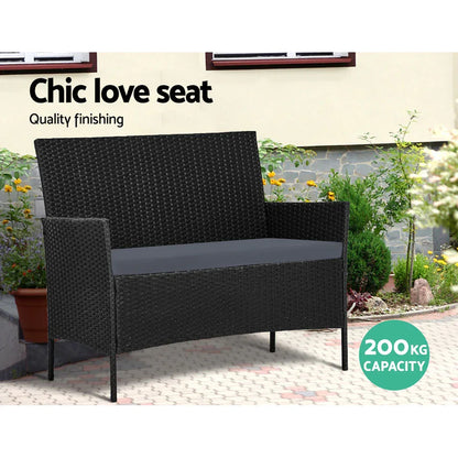 Gardeon 4 Seater Outdoor Sofa Set with Storage Cover Wicker Table Chair Black - Mekamart Australia