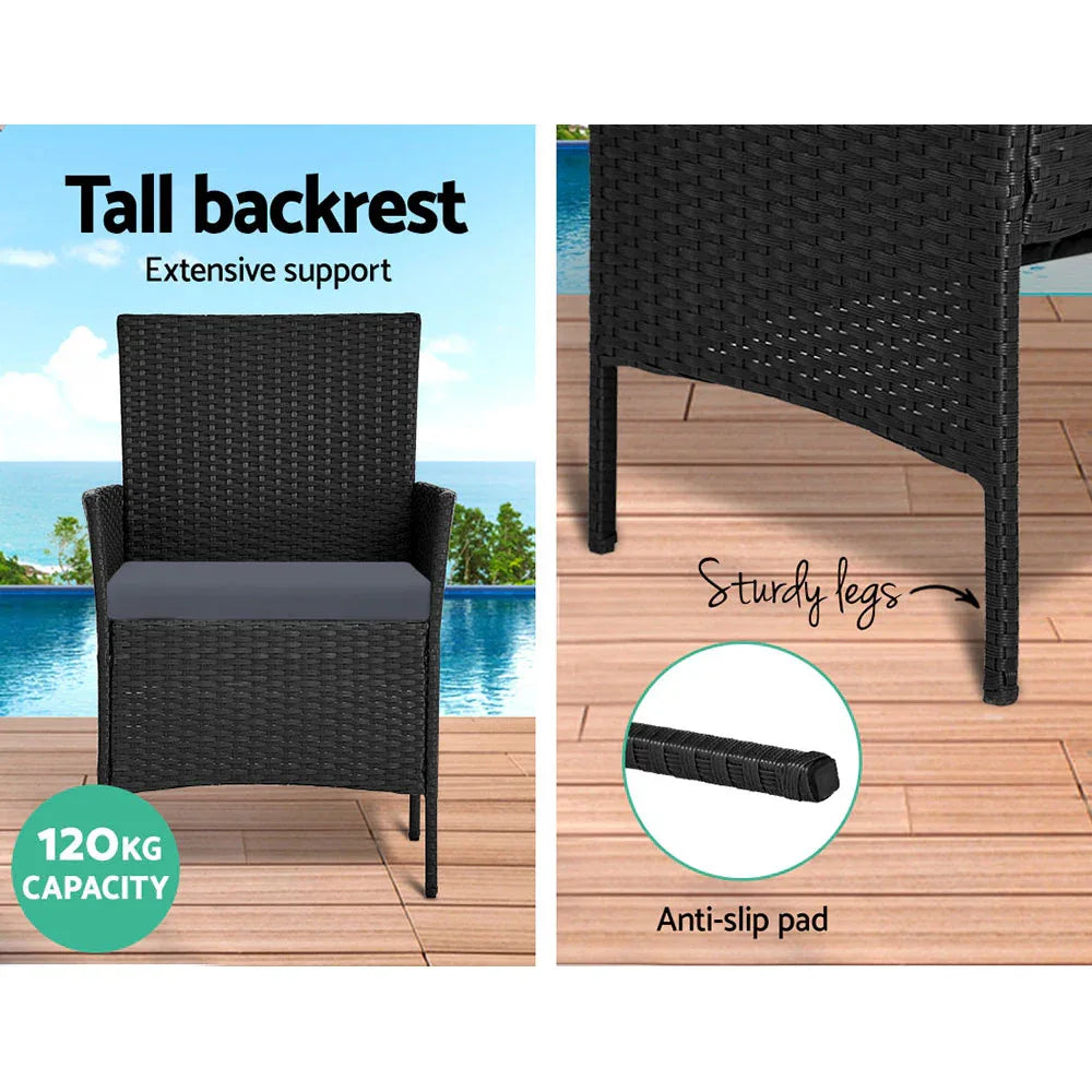Gardeon 4 Seater Outdoor Sofa Set with Storage Cover Wicker Table Chair Black - Mekamart Australia