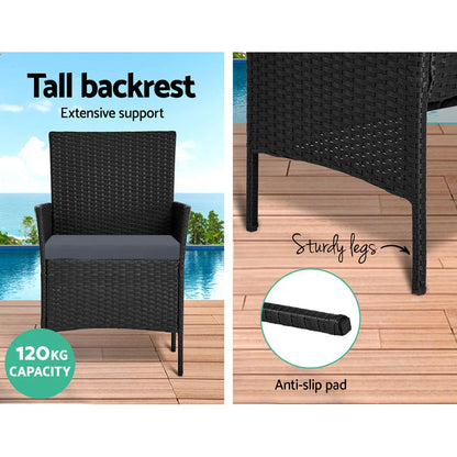 Gardeon 4 Seater Outdoor Sofa Set with Storage Cover Wicker Table Chair Black - Mekamart Australia