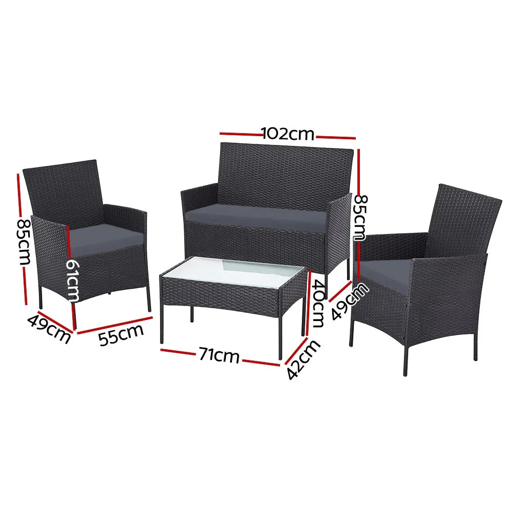 Gardeon 4 Seater Outdoor Sofa Set with Storage Cover Wicker Table Chair DarkGrey - Mekamart Australia