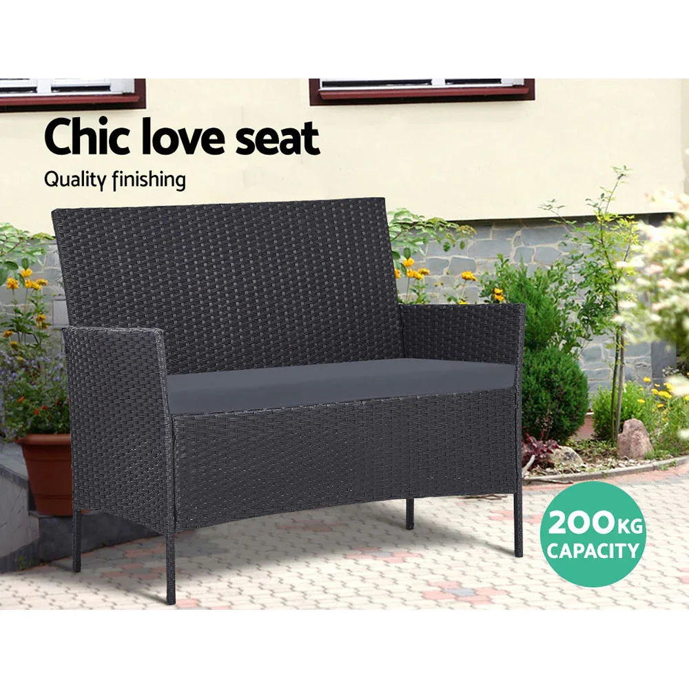 Gardeon 4 Seater Outdoor Sofa Set with Storage Cover Wicker Table Chair DarkGrey - Mekamart Australia