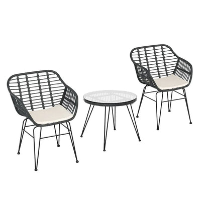 Gardeon 3PC Outdoor Furniture Bistro Set Lounge Setting Table Chairs Cushion Patio Grey - Mekamart Australia