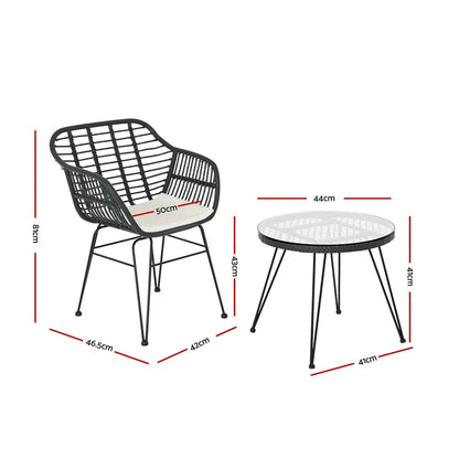 Gardeon 3PC Outdoor Furniture Bistro Set Lounge Setting Table Chairs Cushion Patio Grey - Mekamart Australia