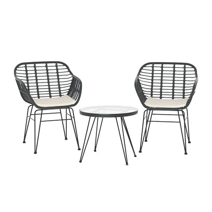 Gardeon 3PC Outdoor Furniture Bistro Set Lounge Setting Table Chairs Cushion Patio Grey - Mekamart Australia