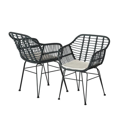 Gardeon 3PC Outdoor Furniture Bistro Set Lounge Setting Table Chairs Cushion Patio Grey - Mekamart Australia