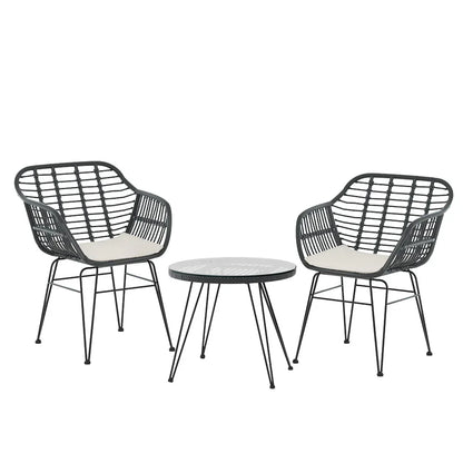 Gardeon 3PC Outdoor Furniture Bistro Set Lounge Setting Table Chairs Cushion Patio Grey - Mekamart Australia