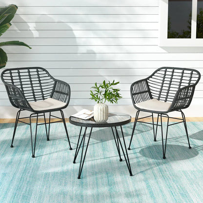 Gardeon 3PC Outdoor Furniture Bistro Set Lounge Setting Table Chairs Cushion Patio Grey - Mekamart Australia