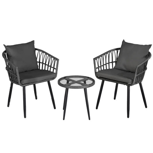 Gardeon 3PC Outdoor Bistro Set Patio Furniture Lounge Setting Table and Chairs Grey - Mekamart Australia