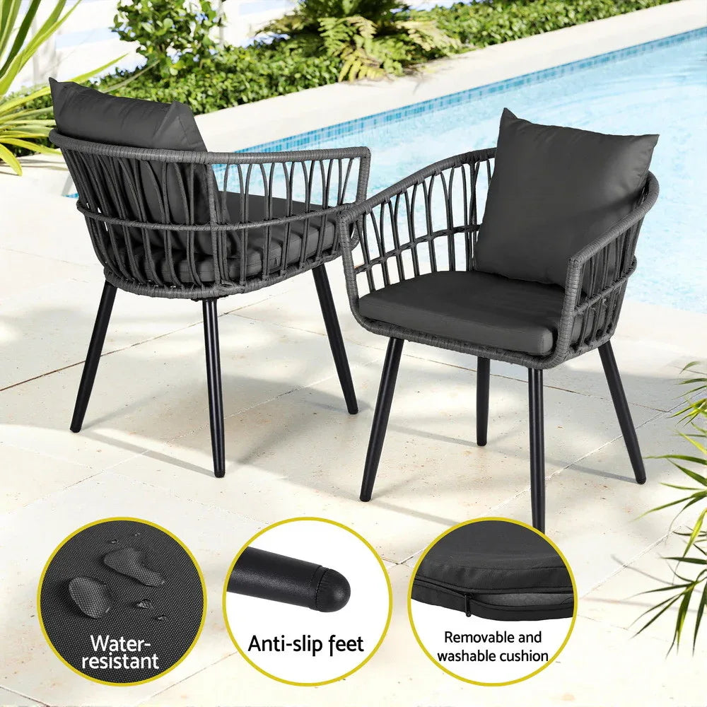 Gardeon 3PC Outdoor Bistro Set Patio Furniture Lounge Setting Table and Chairs Grey - Mekamart Australia